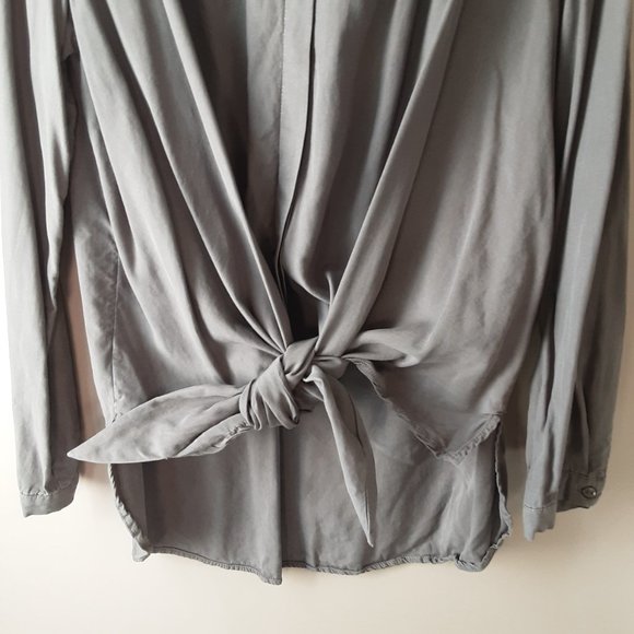 Maeve Grey Tie-Front Long-Sleeve Blouse Collar Size Medium - Picture 4 of 13